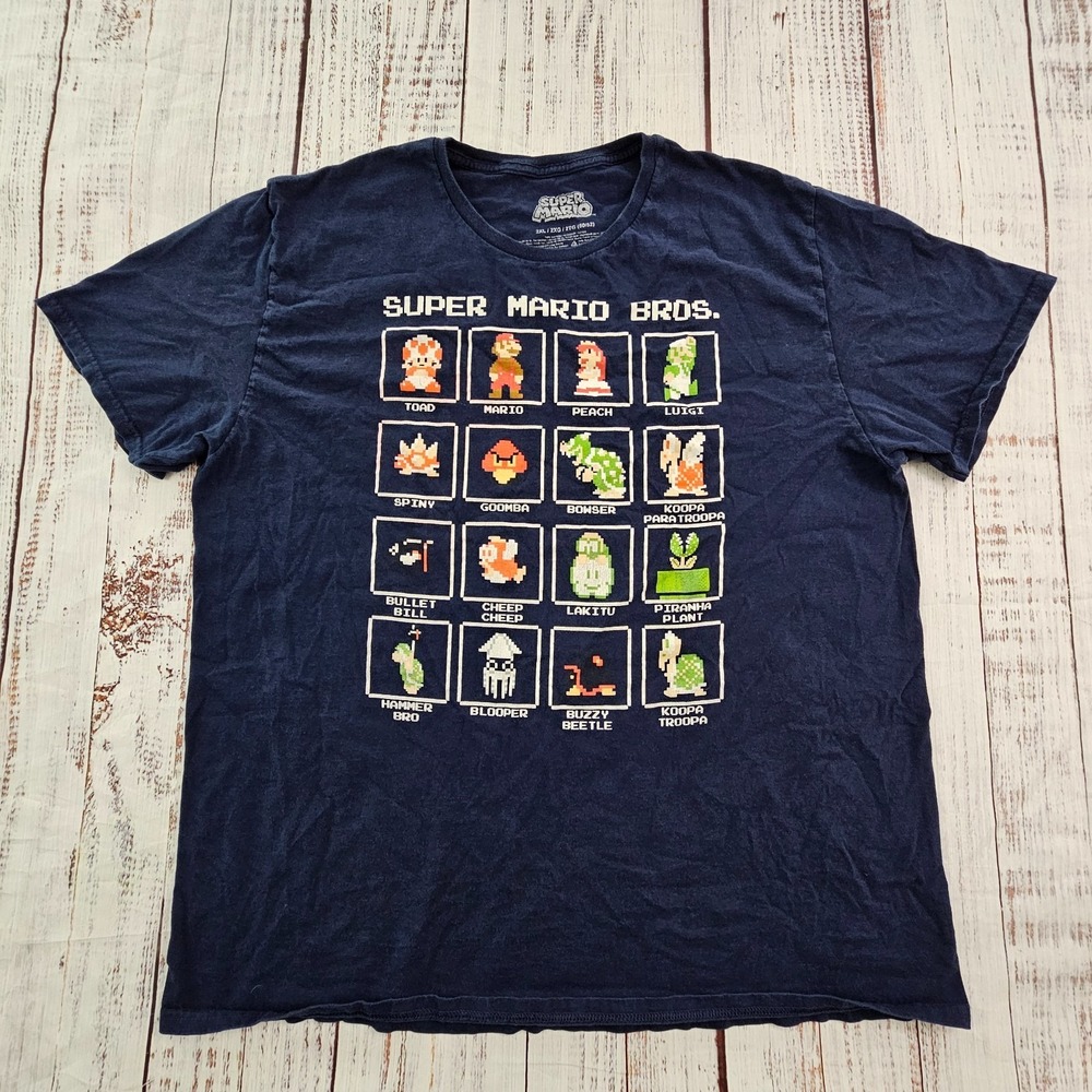 Super Mario Brothers Characters Blue Short Sleeve Cotton‎ T-Shirt Men's 2XL